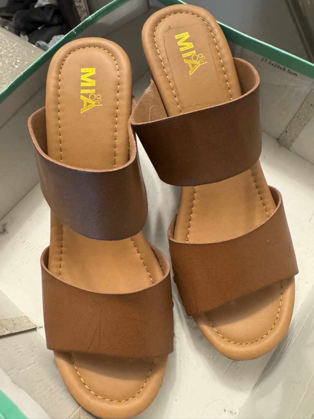 MIA Tan Double Band Slide Sandals